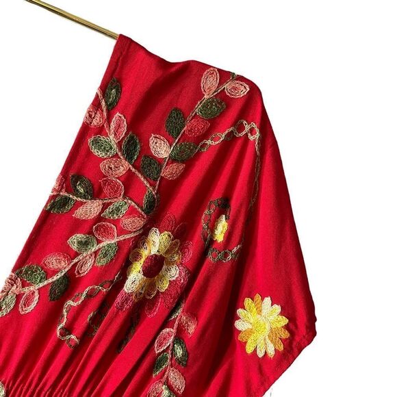 Cacharitey Made in Mexico Smocked Embroidered Double V Midi Dress - Picture 7 of 9